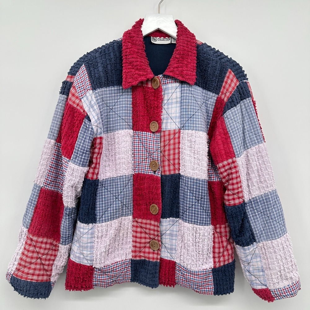 Vintage Patchwork Chenille Jacket Coat Size Medium Quilted‎ Cottagecore Boho